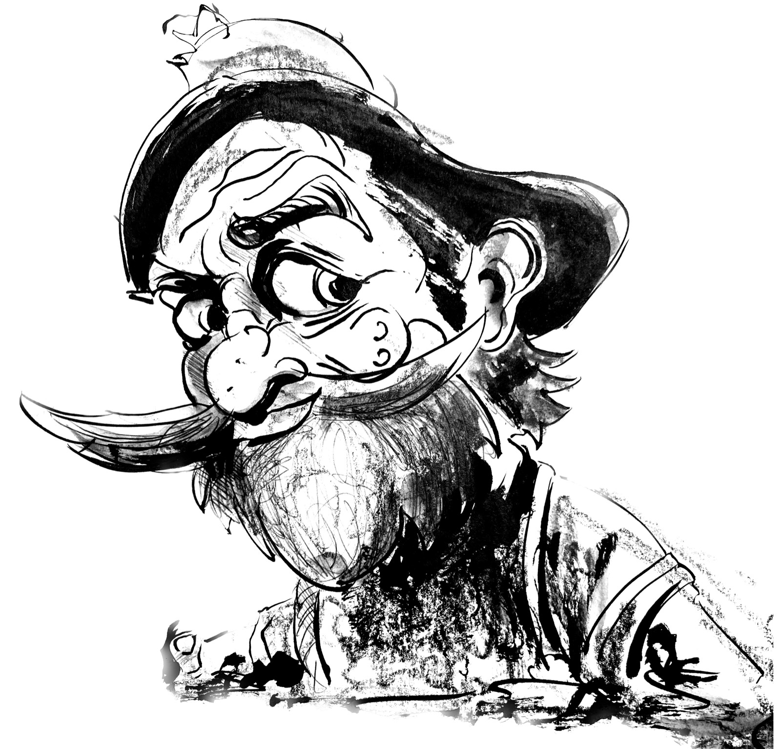 Portrait d'homme à l'encre noire dans la galerie de dessins à La Rochelle